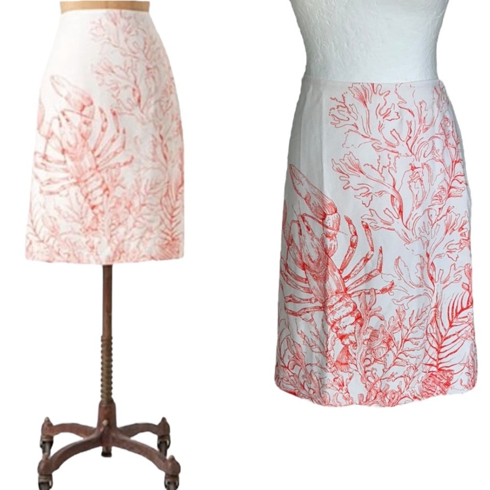 Anthropologie HD in Paris North Coast White & Red Lobster Print Skirt - 6